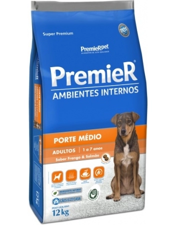 Ração PremieR Ambientes Internos para Cães Adultos de Médio Porte Frango e Salmão 12Kg