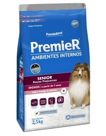 Ração PremieR Ambientes Internos para Cães Adultos Senior Frango e Salmão 2,5Kg