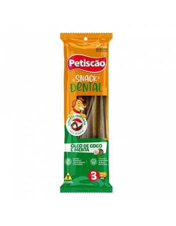 Snack Dental Petiscão Óleo de Coco e Menta 14cm 3 Unidades 75g