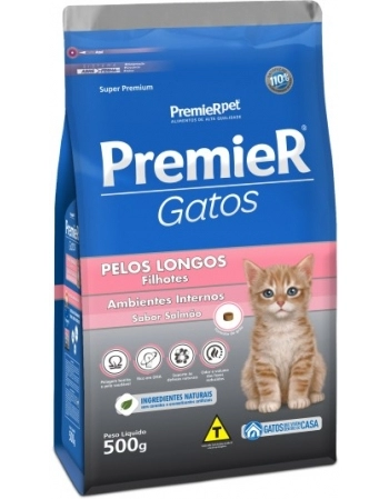 Ração PremieR Ambientes Internos para Gatos Filhotes Pelos Longos Salmão 500g