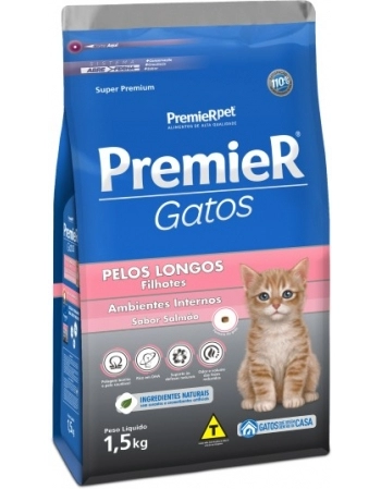 Ração PremieR Ambientes Internos para Gatos Filhotes Pelos Longos Salmão 1,5Kg