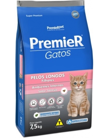 Ração PremieR Ambientes Internos para Gatos Filhotes Pelos Longos Salmão 7,5Kg