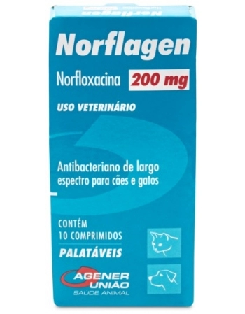 Antibiótico Agener União Norflagen 200mg para Cães e Gatos 10 Comprimidos