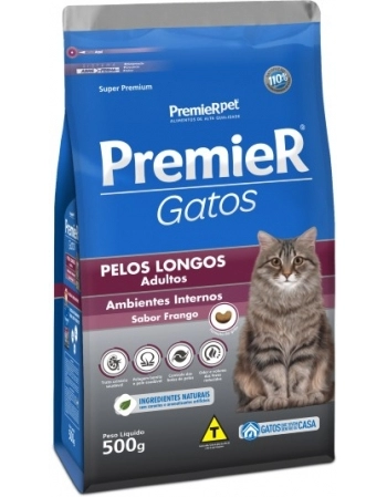 Ração PremieR Ambientes Internos para Gatos Adultos Pelos Longos Frango 500g