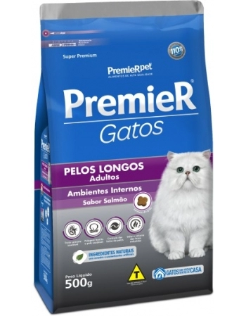 Ração PremieR Ambientes Internos para Gatos Adultos Pelos Longos Salmão 500g