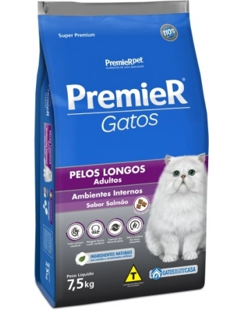 Ração PremieR Ambientes Internos para Gatos Adultos Pelos Longos Salmão 7,5Kg