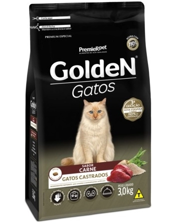 Ração Golden para Gatos Adultos Castrados Carne 3Kg