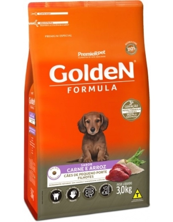 Ração Golden Fórmula Mini Bits Para Cães Filhotes Raças Pequenas Carne e Arroz 3Kg