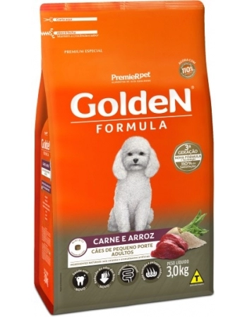 Ração Golden Fórmula Mini Bits para Cães Adultos Pequeno Porte Carne e Arroz 3Kg