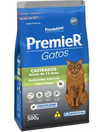 Ração PremieR Ambientes Internos para Gatos Adultos Castrados 12+ Frango 500g