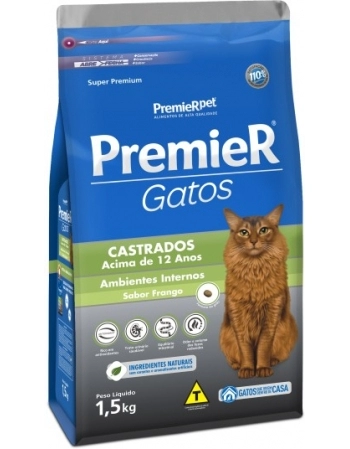 Ração PremieR Ambientes Internos para Gatos Adultos Castrados 12+ Frango 1,5Kg