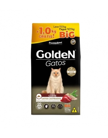 Ração Golden para Gatos Adultos Castrados Carne 10,1kg + 1kg