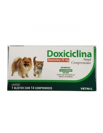 Antimicrobiano Doxiciclina 25mg 14 Comprimidos - Vetnil