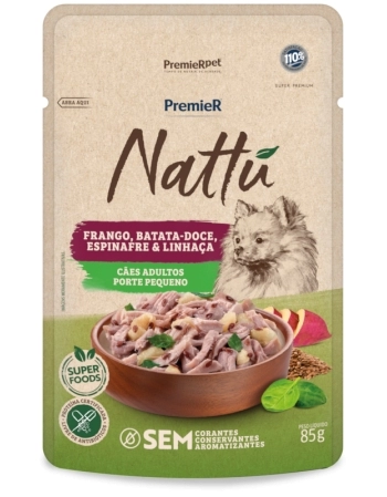 Ração Úmida PremieR Nattu Gourmet para Cães Adultos de Pequeno Porte Frango e Batata Doce 85g (20 Unidades)