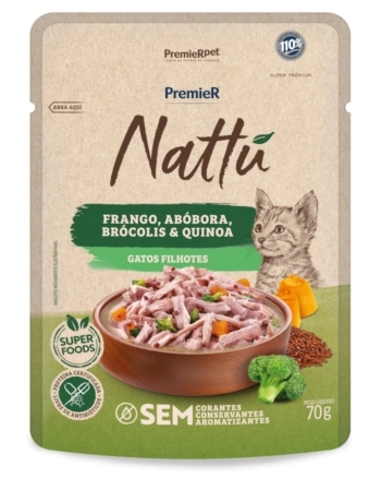 Ração Úmida PremieR Nattu Gourmet para Gatos Filhotes Frango e Abóbora 70g (20 Unidades)