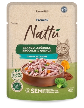 Ração Úmida PremieR Nattu Gourmet para Gatos Castrados Frango e Abóbora 70g (20 Unidades)