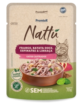 Ração Úmida PremieR Nattu Gourmet para Gatos Castrados Frango e Batata Doce 70g (20 Unidades)