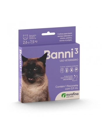 Antipulgas Ouro Fino Banni 3 0,9 mL para Gatos de 2,6 a 7,5 kg