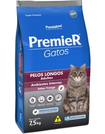 Ração PremieR Ambientes Internos Pelos Longos para Gatos Adultos Frango 7,5Kg