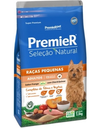 Ração PremieR Seleção Natural para Cães Adultos Raças Pequenas Frango Korin com Chia e Quinoa 2,5Kg