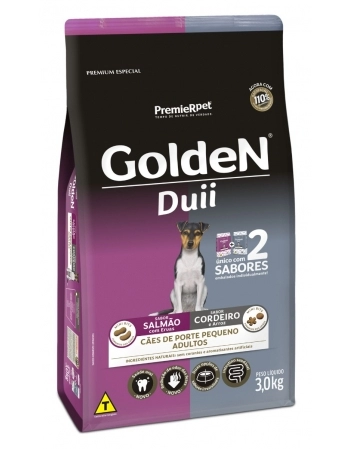 Ração Golden Duii Mini Bits para Cães Adultos de Pequeno Porte Salmão com Ervas e Cordeiro com Arroz 3kg