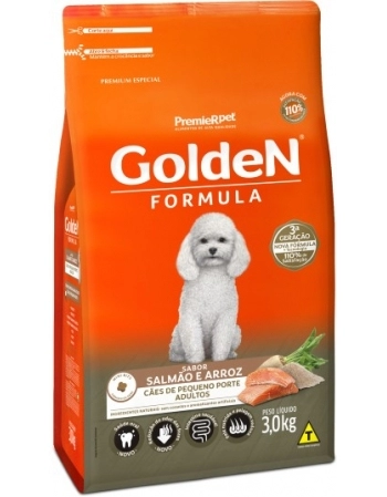 Ração Golden Fórmula Mini Bits para Cães Adultos de Pequeno Porte Salmão e Arroz 3Kg