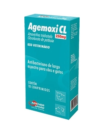 Antibiótico Agener União Agemoxi CL 250mg para Cães e Gatos - 10 Comprimidos