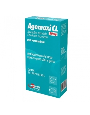 Antibiótico Agener União Agemoxi CL 50mg para Cães e Gatos - 10 Comprimidos