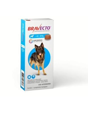 Antipulgas e Carrapatos Bravecto Comprimido MSD para Cães de 20Kg a 40Kg 1000mg