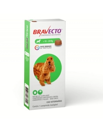 Antipulgas e Carrapatos Bravecto Comprimido MSD para Cães 10Kg a 20Kg 500mg