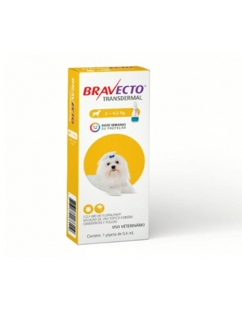 Antipulgas e Carrapatos Bravecto Transdermal MSD para Cães 2 a 4,5kg 112,5mg