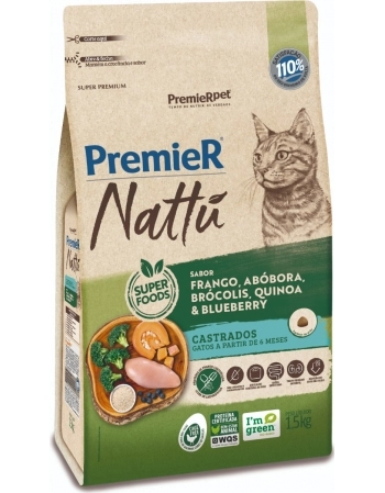 Ração PremieR Nattu para Gatos Adultos Castrados com Abóbora 1,5kg