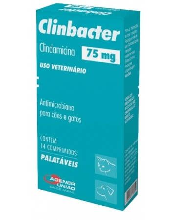 Antibiótico Agener União Clinbacter 75mg para Cães e Gatos 14 Comprimidos