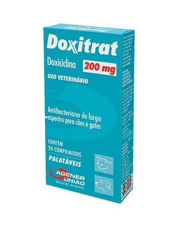 Antibiótico Agener União Doxitrat 200mg para Cães e Gatos 24 Comprimidos