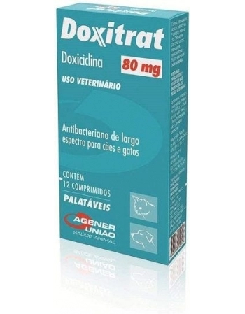 Antibiótico Agener União Doxitrat 80mg para Cães e Gatos 12 Comprimidos