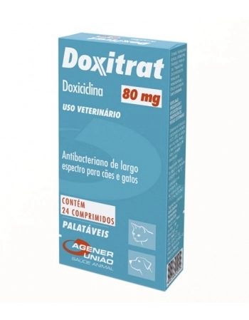 Antibiótico Agener União Doxitrat 80mg para Cães e Gatos 24 Comprimidos