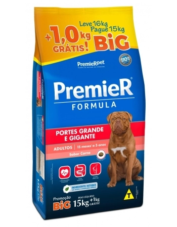 Ração PremieR Fórmula para Cães Adultos de Raças Grandes Carne Big 15kg + 1kg