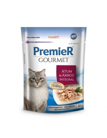 Ração Úmida PremieR Gourmet Para Gatos Adultos Atum e Arroz Integral 70g