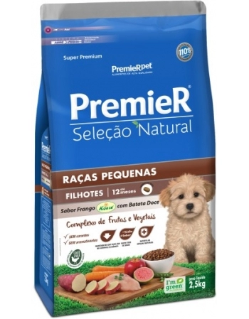 Ração PremieR Seleção Natural para Cães Filhotes Raças Pequenas Frango Korin com Batata Doce 2,5Kg