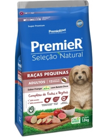 Ração PremieR Seleção Natural para Cães Adultos Raças Pequenas Frango Korin com Batata Doce 1Kg