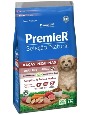 Ração PremieR Seleção Natural para Cães Adultos Raças Pequenas Frango Korin com Batata Doce 2,5Kg