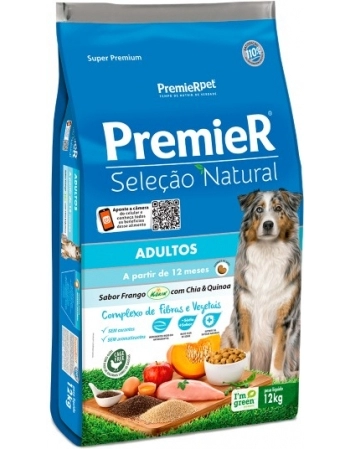 Ração PremieR Seleção Natural para Cães Adultos Frango Korin com Chia e Quinoa 12Kg