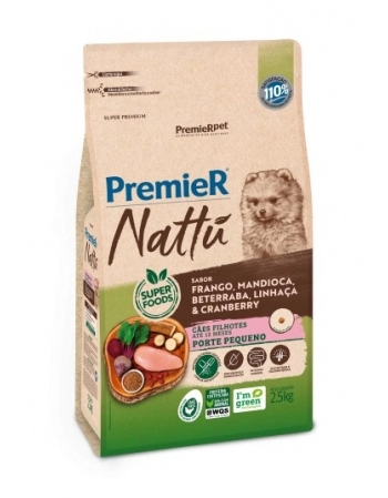 Ração PremieR Nattu para Cães Filhotes de Raças Pequenas Mandioca 2,5Kg